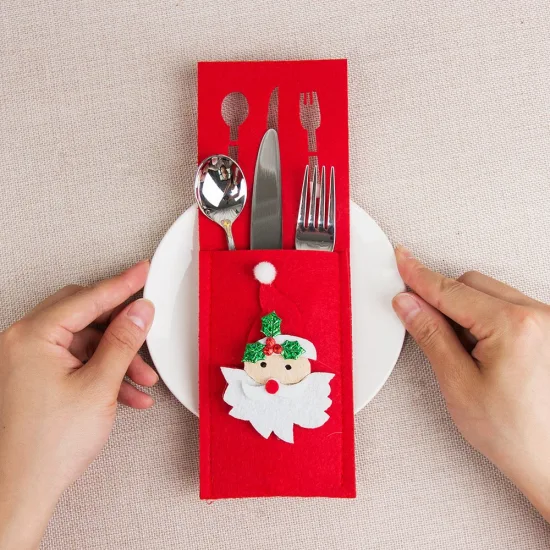 Mantel individual de fieltro con bolsa para cubiertos, cuchillo y tenedor de dibujos animados, para decoración de mesa navideña